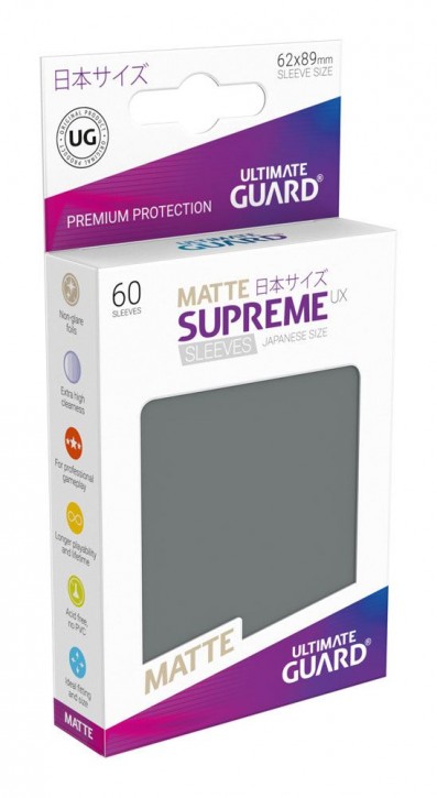 60 Ultimate Guard Supreme UX Sleeves Japanisch Matt Dunkelgrau